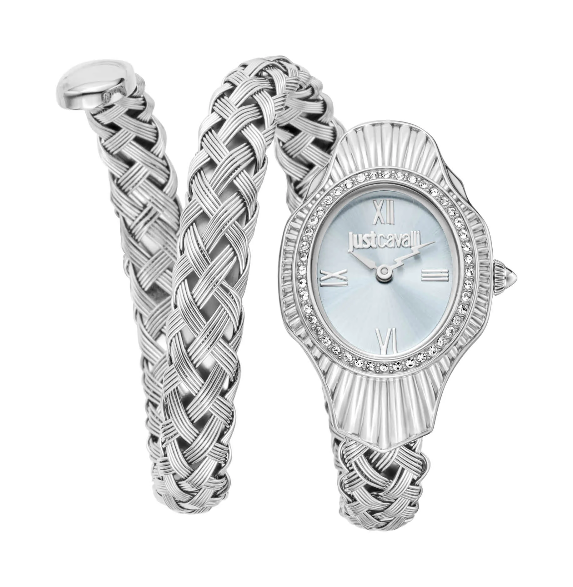 Just CAVALLI Women Watch, Silver Color Case, Light Blue Dial, Stainless Steel Metal Bracelet, 2 Hands, 3 Atm sold by Zulily