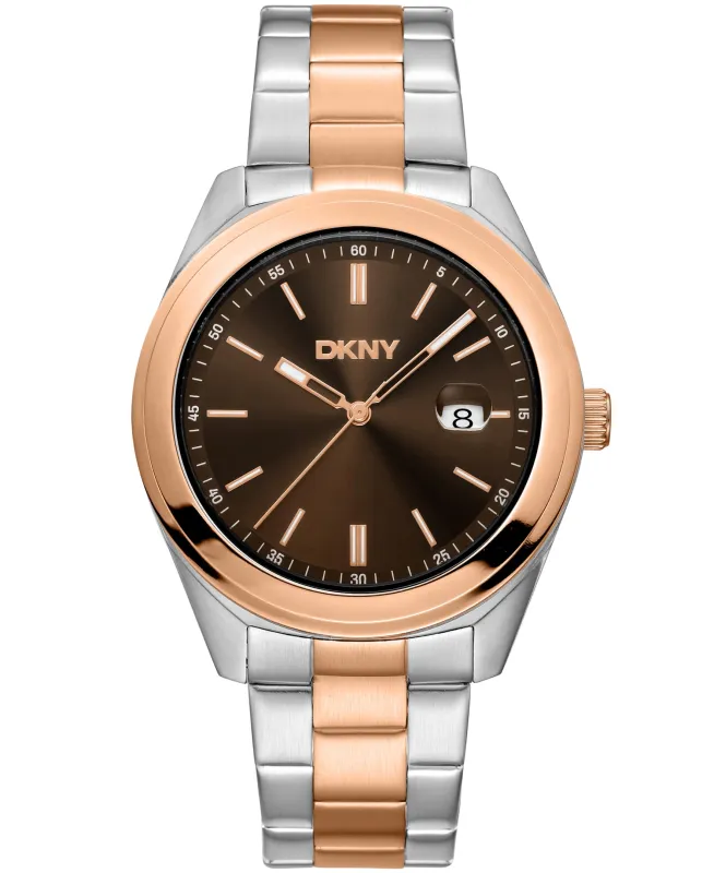 Dkny Men Watch, Two Tone Silver & Rose Gold Color Case, Brown Dial, Two Tone Silver & Rose Gold Color Metal Bracelet, 3 Hands Date, 5 Atm made by DKNY