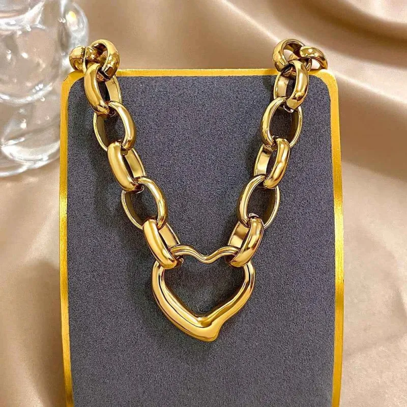 Golden Stainless Steel Irregular Hollow Heart Pendant Necklace made by Zulily