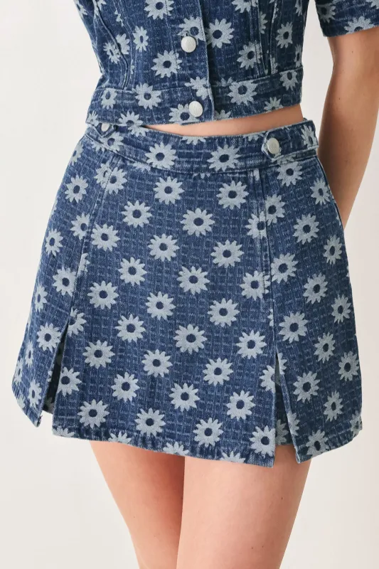 Sweet Daisy Woven Jacquard Denim Skort made by Flying Tomato