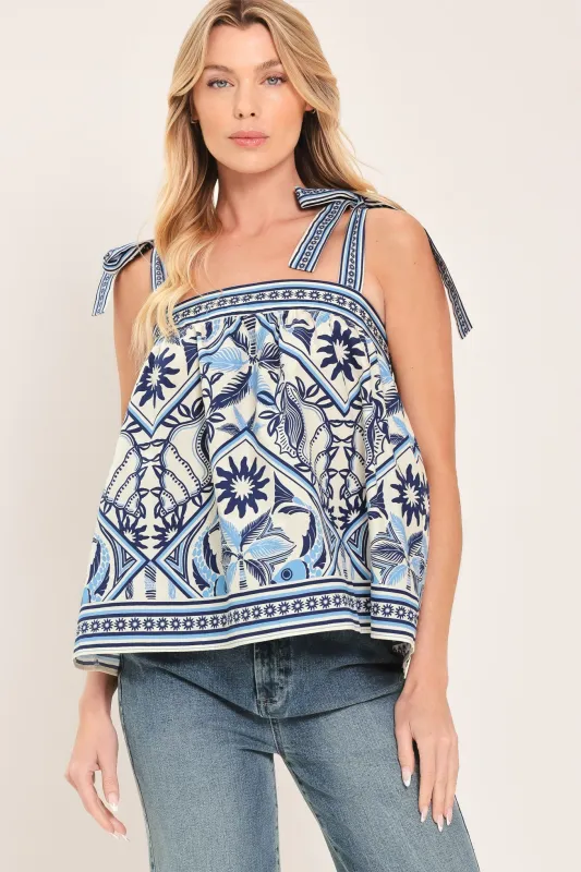 Capri Coast Tie-strap Woven Top made by Flying Tomato