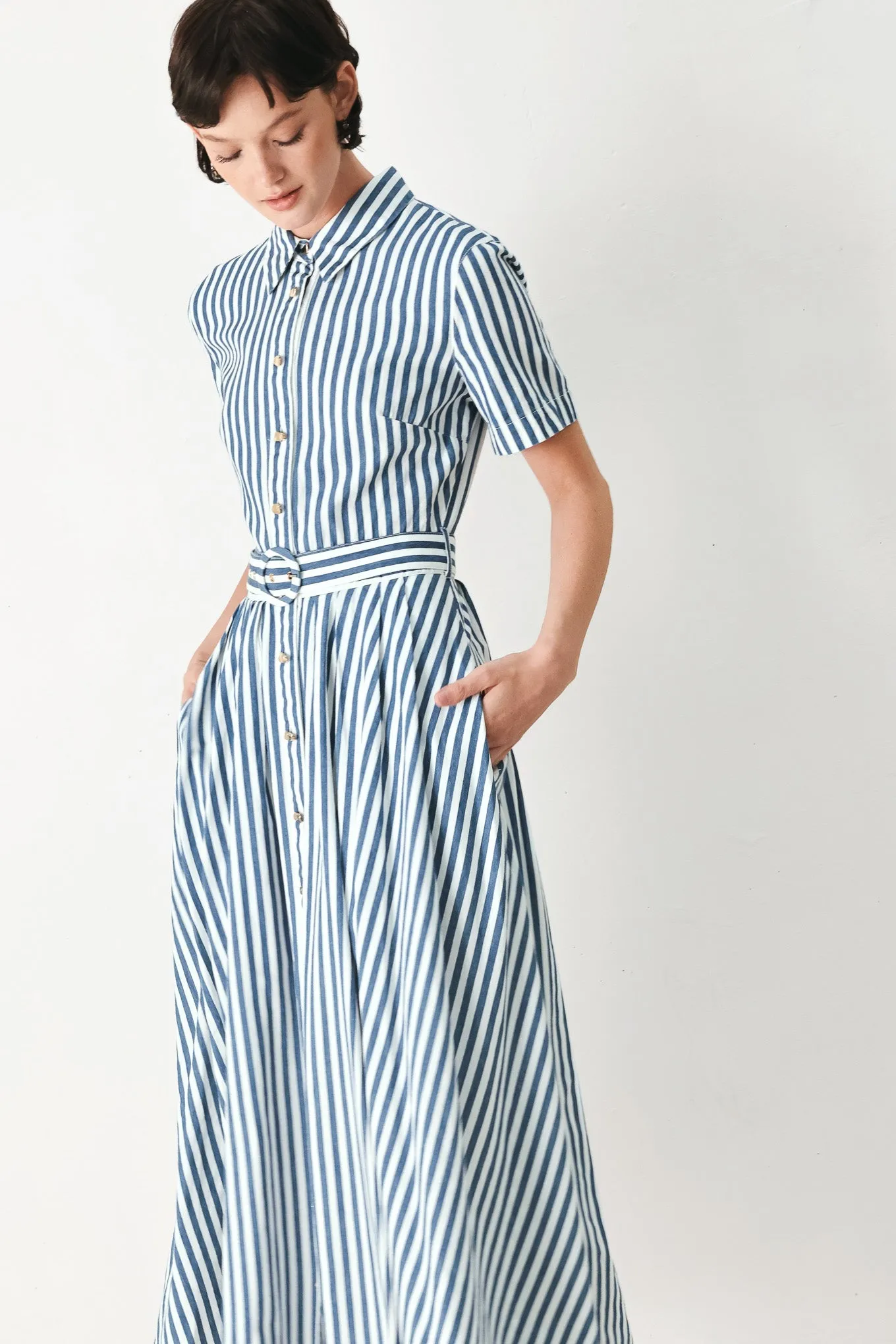 Coastal Muse Strip Woven Midi Shirt Dress sold by Zulily product image thumbnail 2