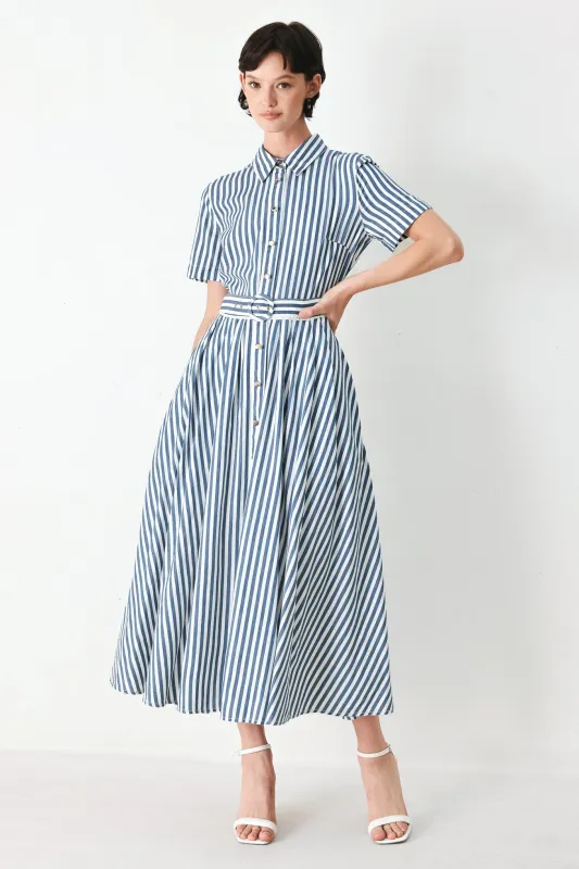 Coastal Muse Strip Woven Midi Shirt Dress made by Flying Tomato