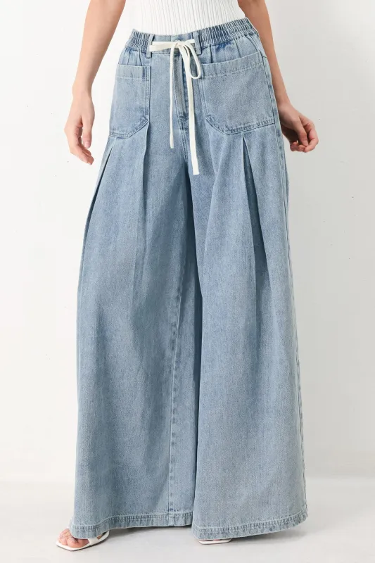 Cloud Wash Palazzo Denim Pants made by Flying Tomato
