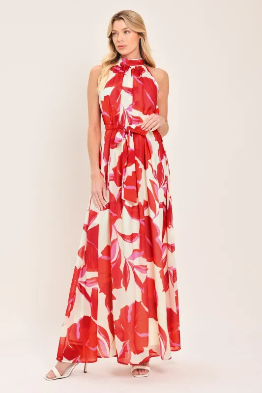 Fiji Flower Halter Woven Maxi Dress made by Flying Tomato