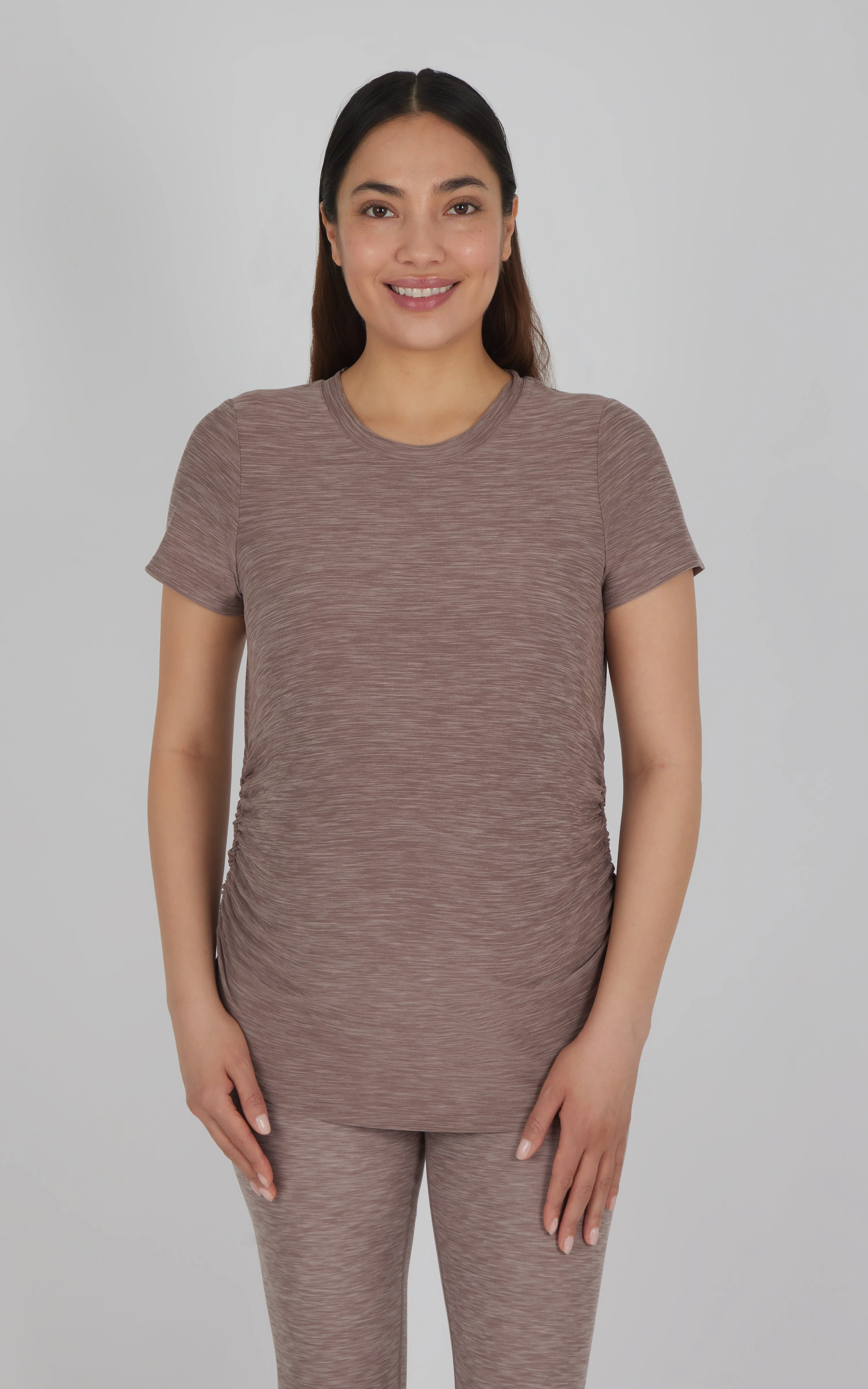 Maternity Heathered Short Sleeve Crew Neck Top sold by Zulily product image thumbnail 4