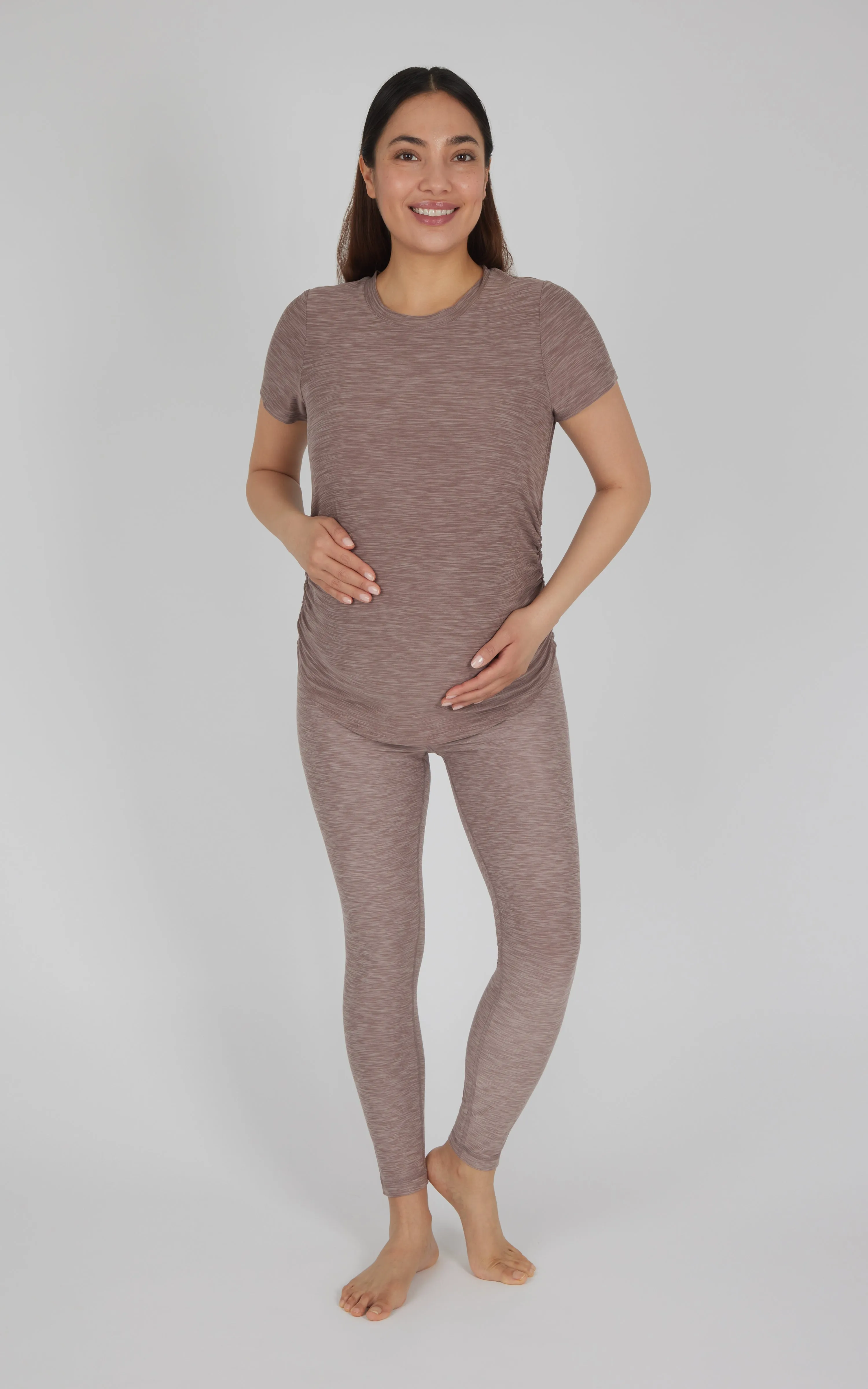 Maternity Heathered Short Sleeve Crew Neck Top sold by Zulily