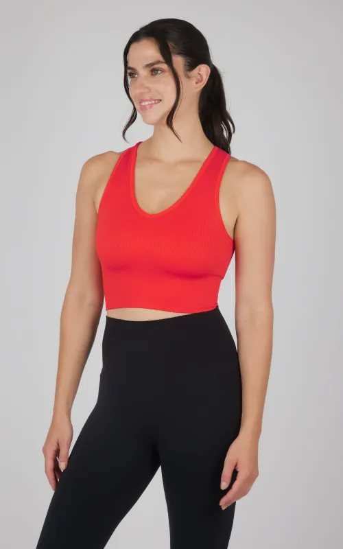 Seamless V-Neck Crop Ribbed Tank Top made by 90 Degree By Reflex