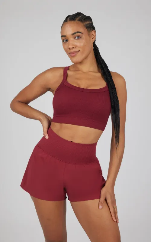 2 PC Ribbed Seamless Strappy Bra and Woven Short made by 90 Degree By Reflex