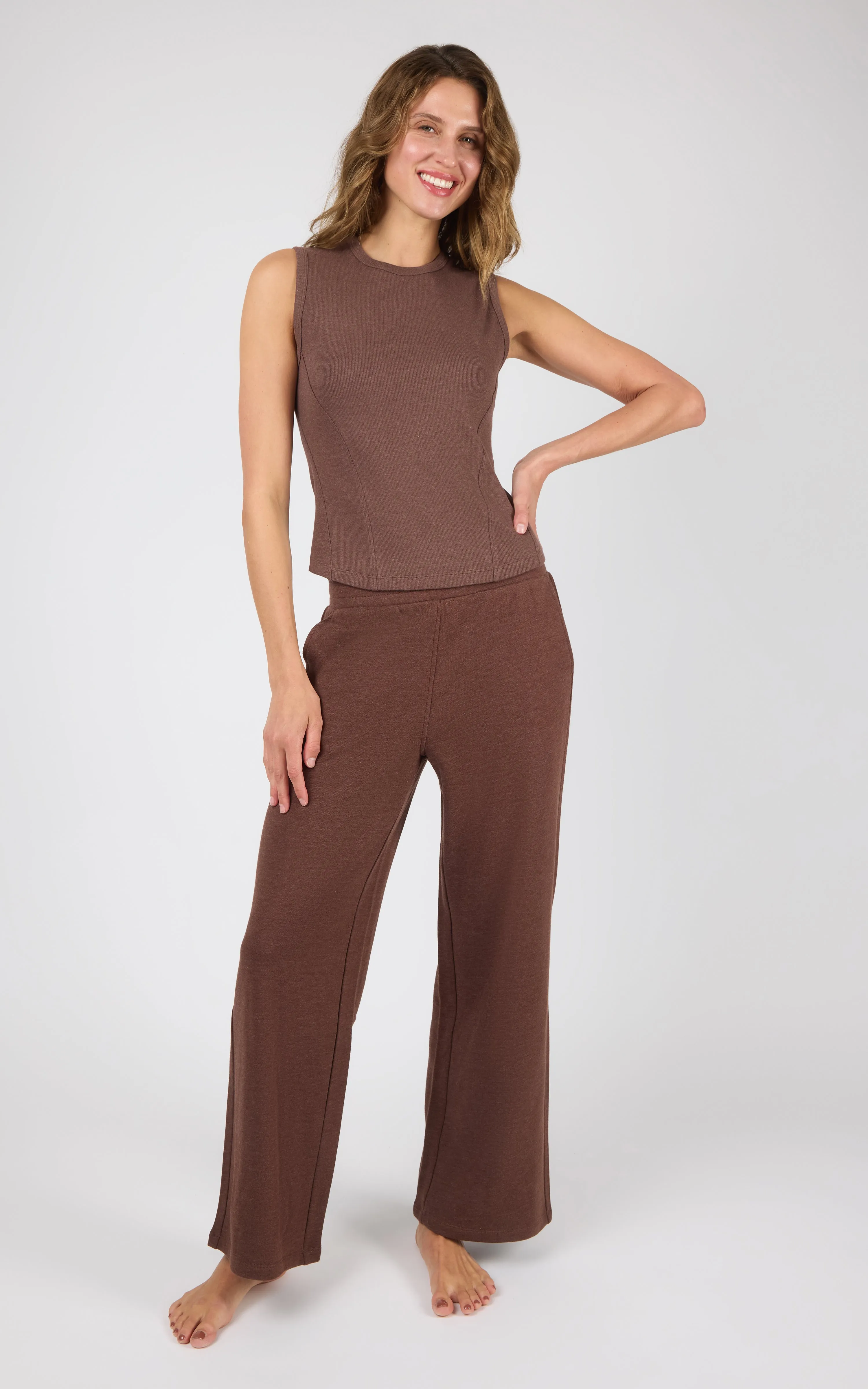 Ribbed Tank & Loop Terry Wide Leg Pant Set sold by Zulily product image thumbnail 4