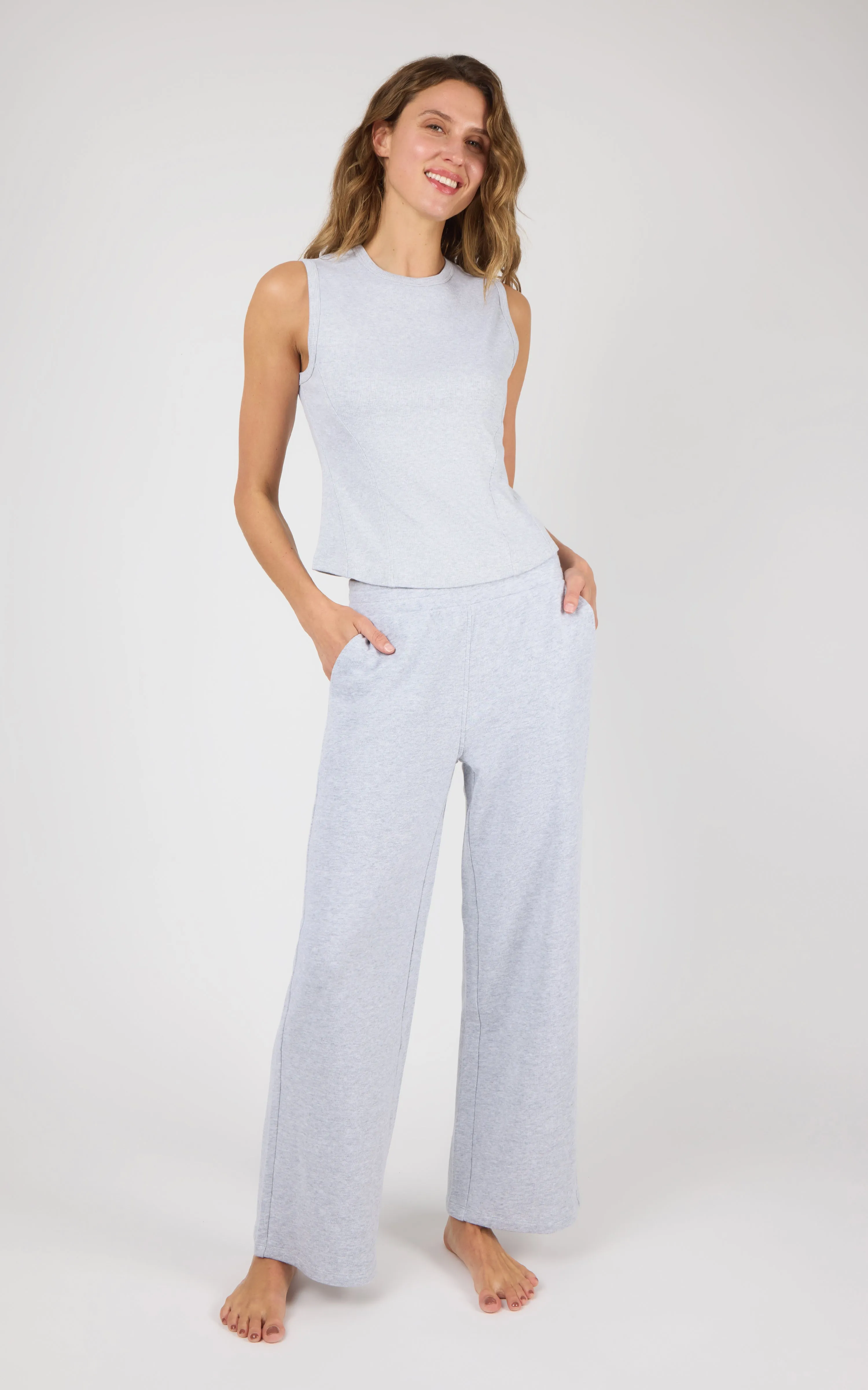 Ribbed Tank & Loop Terry Wide Leg Pant Set sold by Zulily