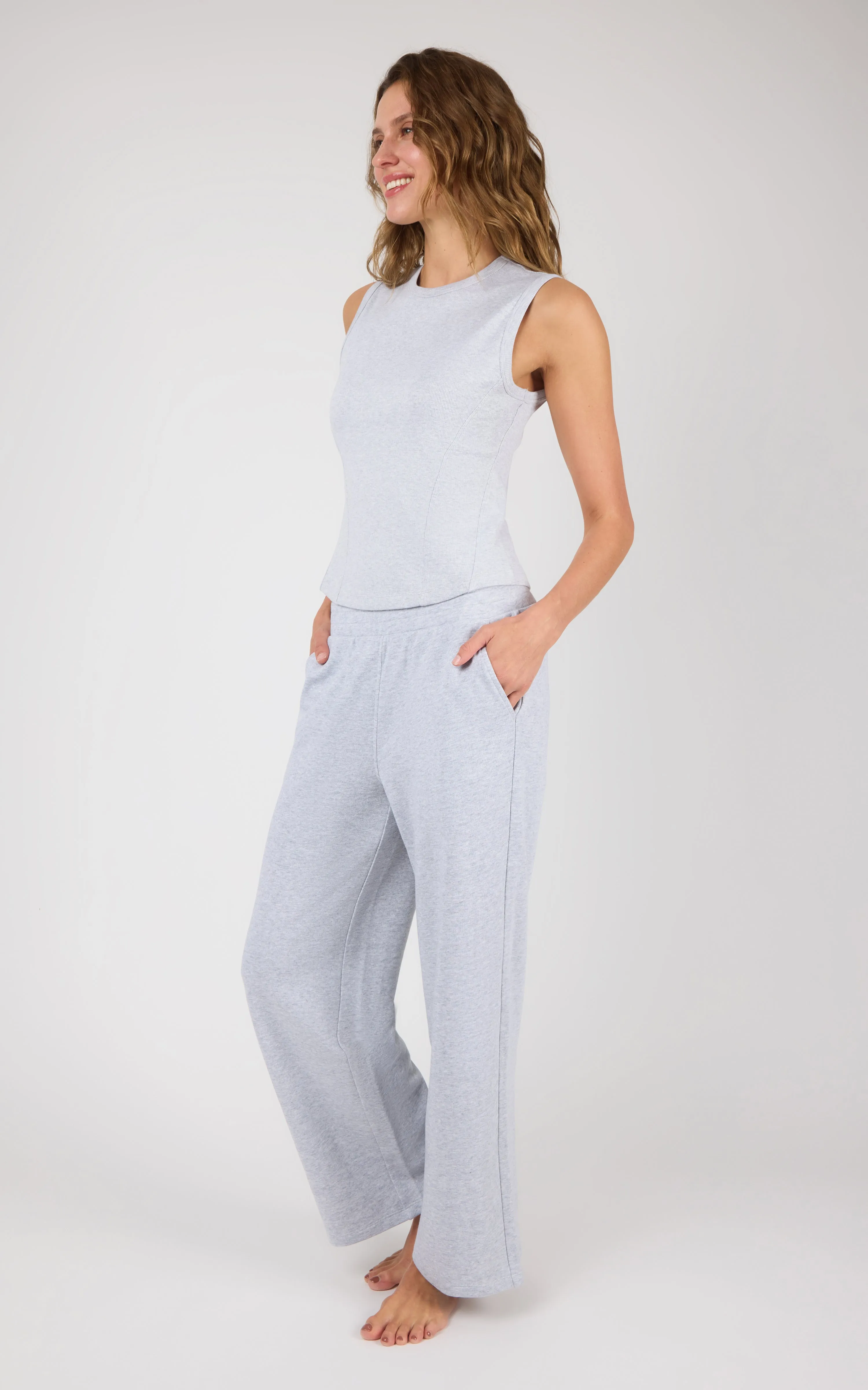 Ribbed Tank & Loop Terry Wide Leg Pant Set sold by Zulily product image thumbnail 2