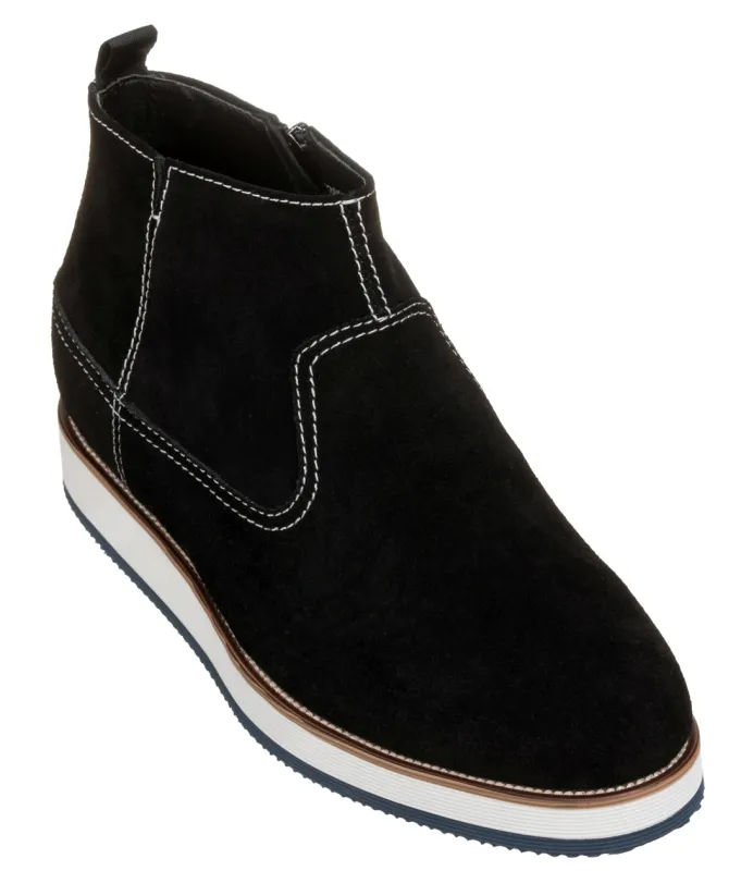 CALTO - Y30021 - 3 Inches Taller (Nubuck Black) - Zipper Boots made by Zulily