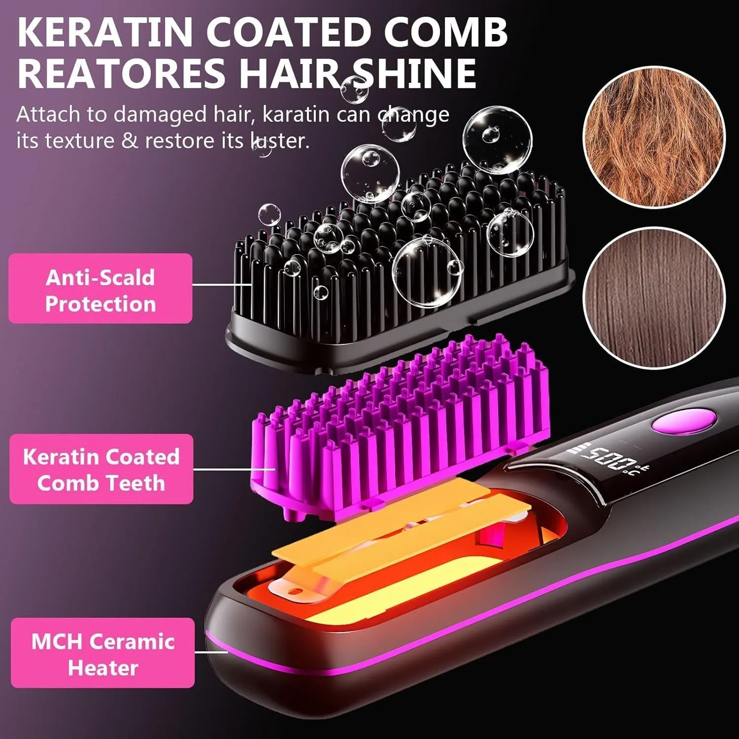 Hair Straightener, Cordless Hair Straightening Brush Portable Cordless Comb with Base Negative Ion Rechargeable Brush for Frizz-Free Shine Straightening, 6400mAh Fast Heating (Black) sold by Zulily product image thumbnail 3