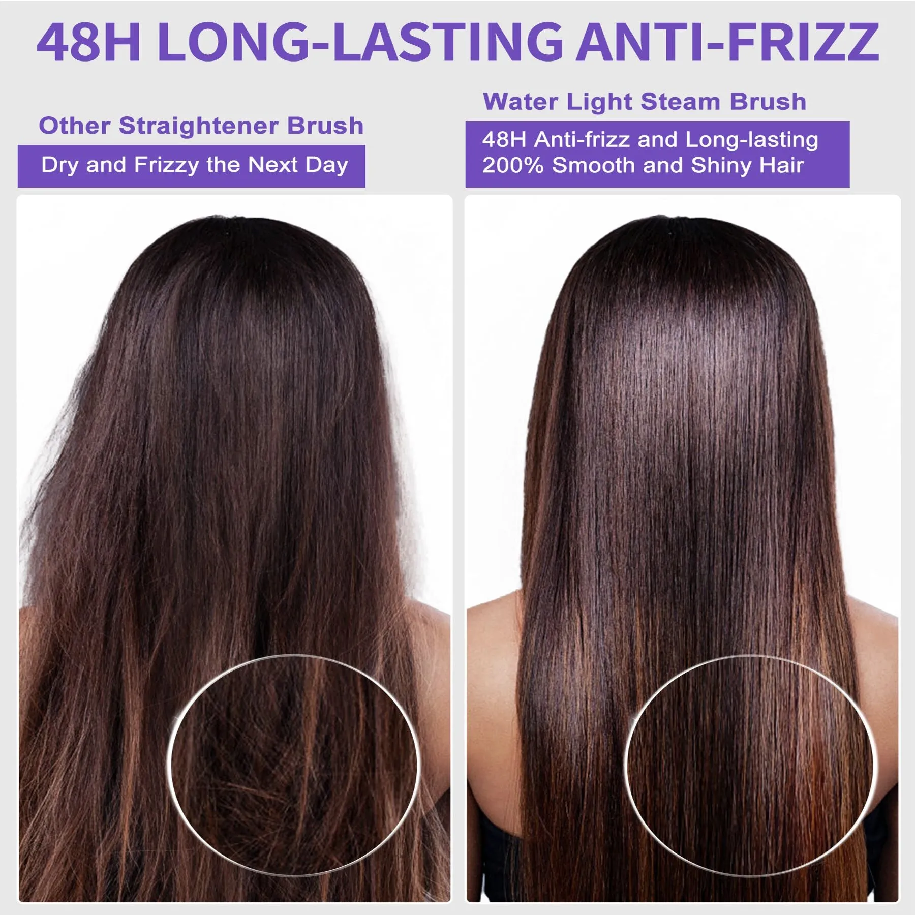 Hair Straightener Brush, Ionic Plus Steam Straightening Brush for Smooth, Anti-frizz Hair, Anti-Scald Ceramic Straightening Comb, Heated Straightener Brush Flat Iron Fast Heating for Home Salon sold by Zulily product image thumbnail 4