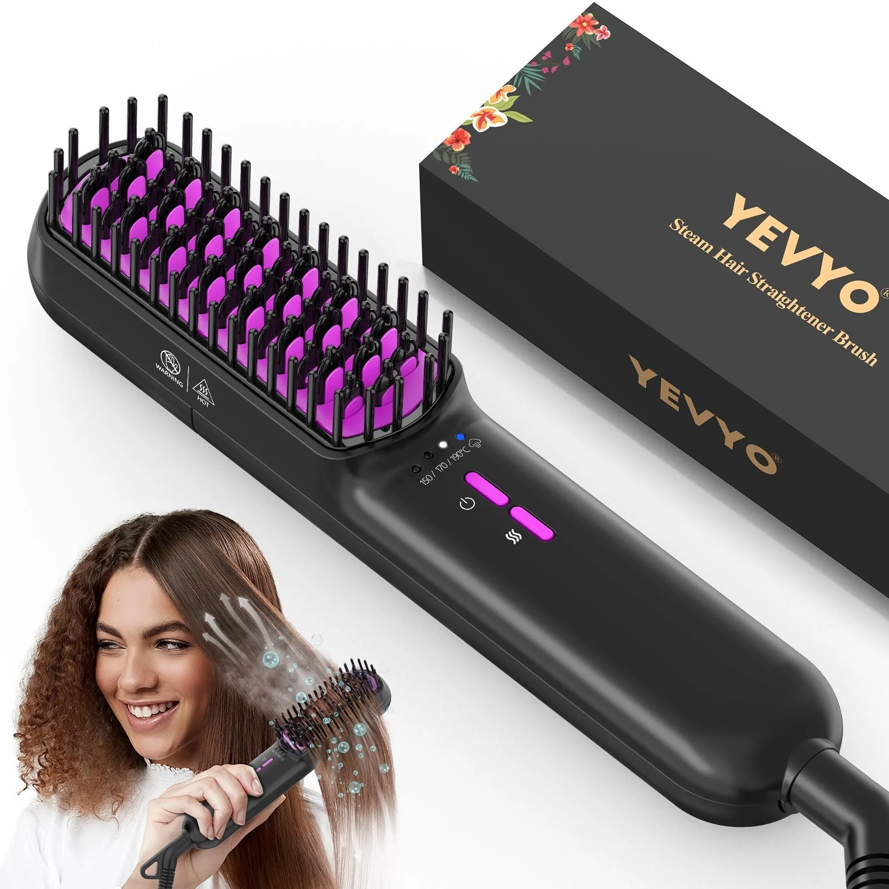 Hair Straightener Brush, Ionic Plus Steam Straightening Brush for Smooth, Anti-frizz Hair, Anti-Scald Ceramic Straightening Comb, Heated Straightener Brush Flat Iron Fast Heating for Home Salon sold by Zulily