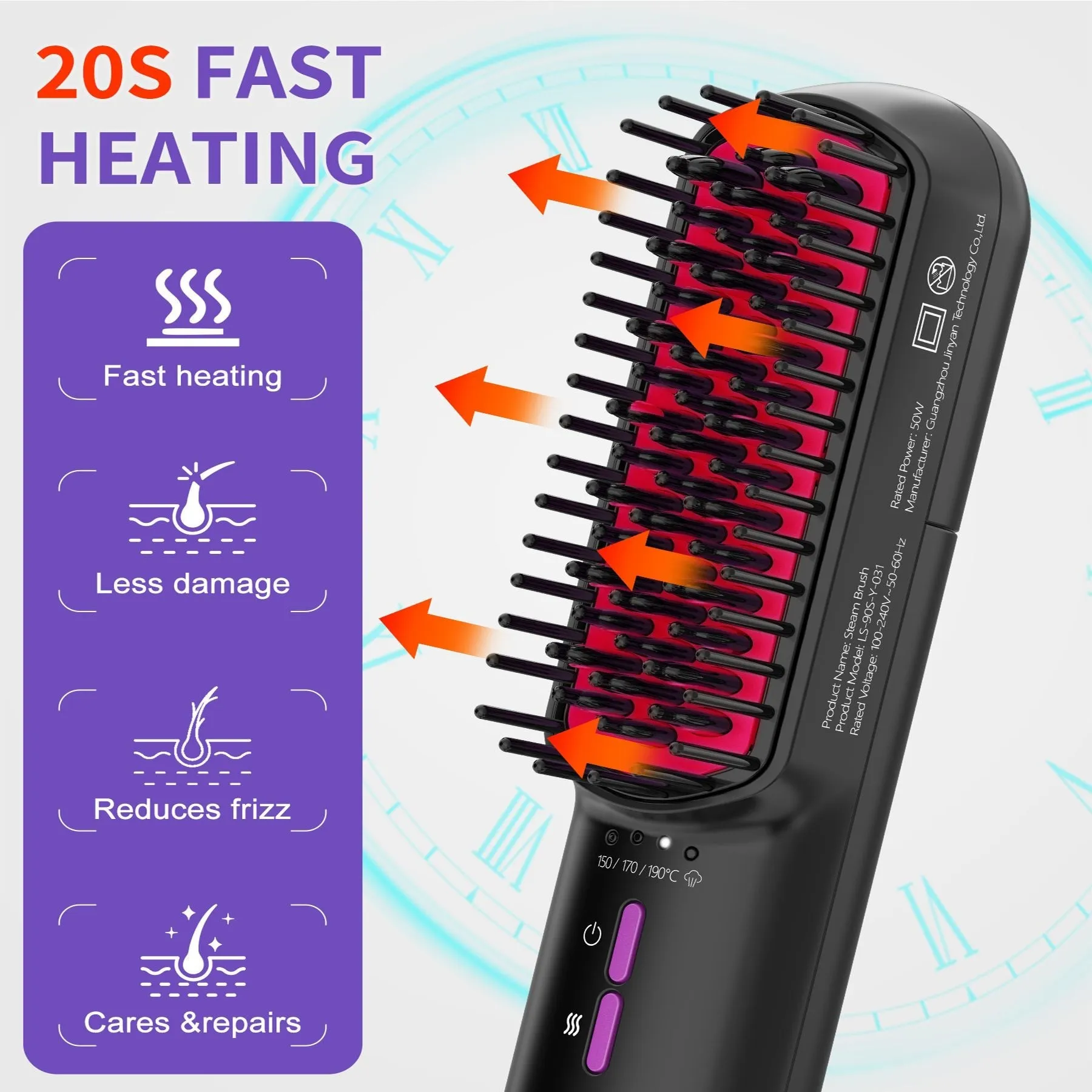 Hair Straightener Brush, Ionic Plus Steam Straightening Brush for Smooth, Anti-frizz Hair, Anti-Scald Ceramic Straightening Comb, Heated Straightener Brush Flat Iron Fast Heating for Home Salon sold by Zulily product image thumbnail 5