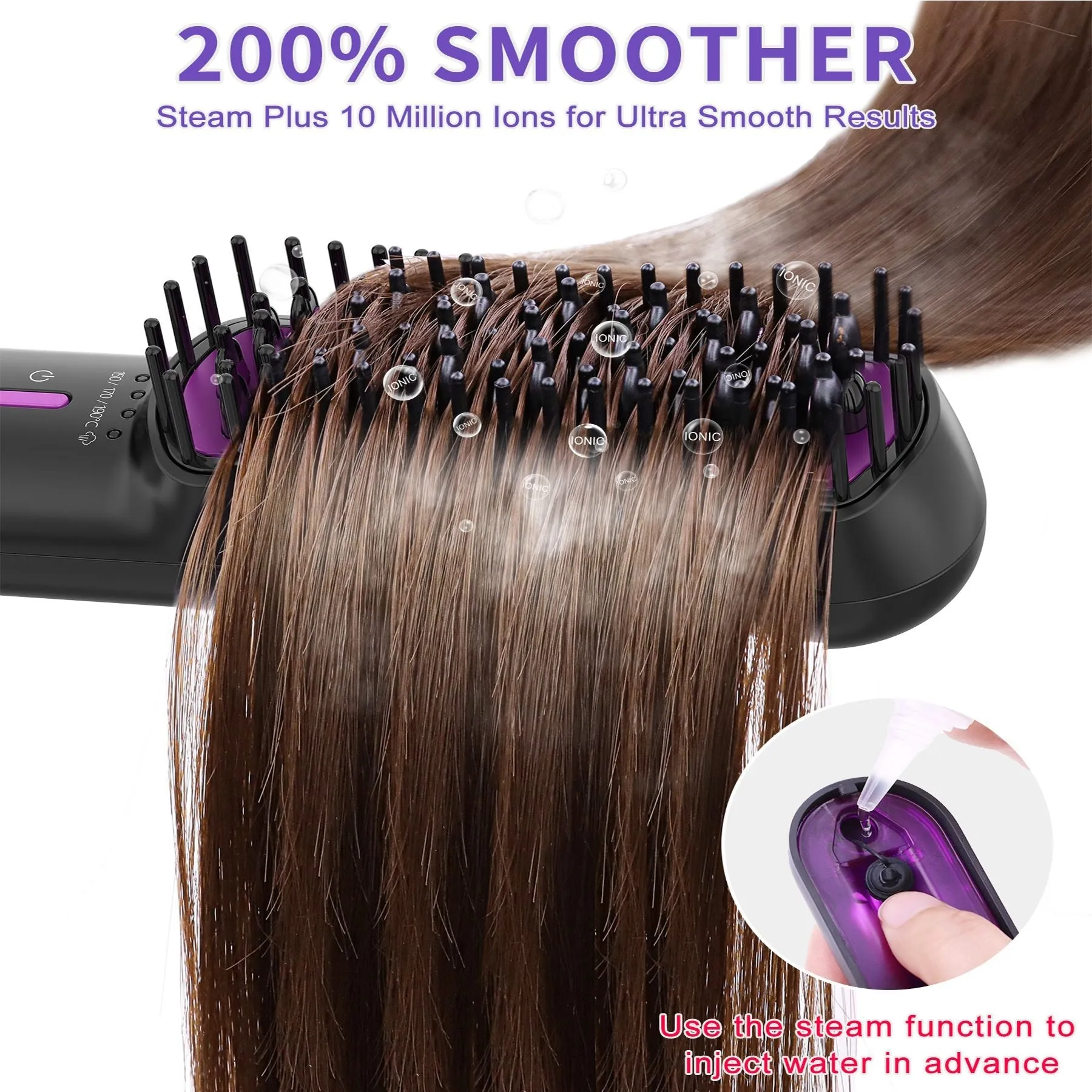 Hair Straightener Brush, Ionic Plus Steam Straightening Brush for Smooth, Anti-frizz Hair, Anti-Scald Ceramic Straightening Comb, Heated Straightener Brush Flat Iron Fast Heating for Home Salon sold by Zulily product image thumbnail 2