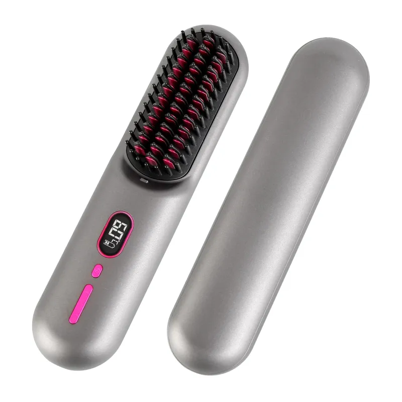 Cordless Negative Ion Hair Straightener Brush Rechargeable Mini Styling Comb with 12 Heating Levels Anti-scald 30S Preheating 30Mins Auto Sleep LCD Di made by Zulily
