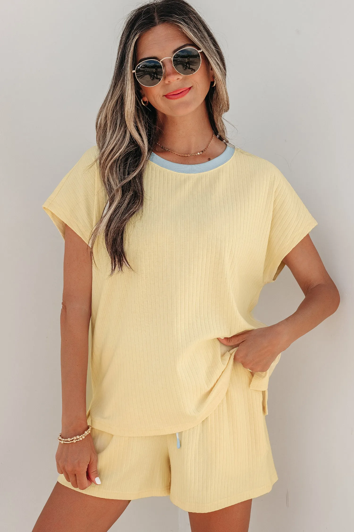 Threaded Pear Sunny Trim Casual Short Set sold by Zulily