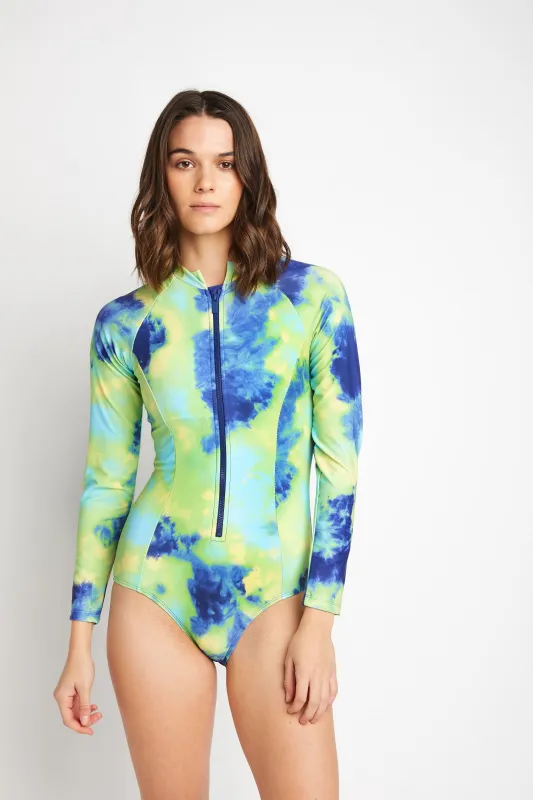 Marina West Rashguard 1-Piece Swimsuit (F1804) - Ocean Tie Dye made by Zulily