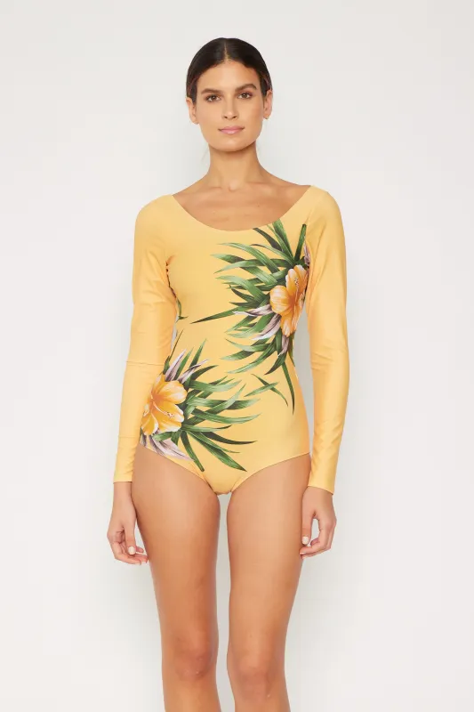Marina West Long Sleeve Rashguard One Piece Swimsuit (F1822) - Aloha Beige made by Zulily