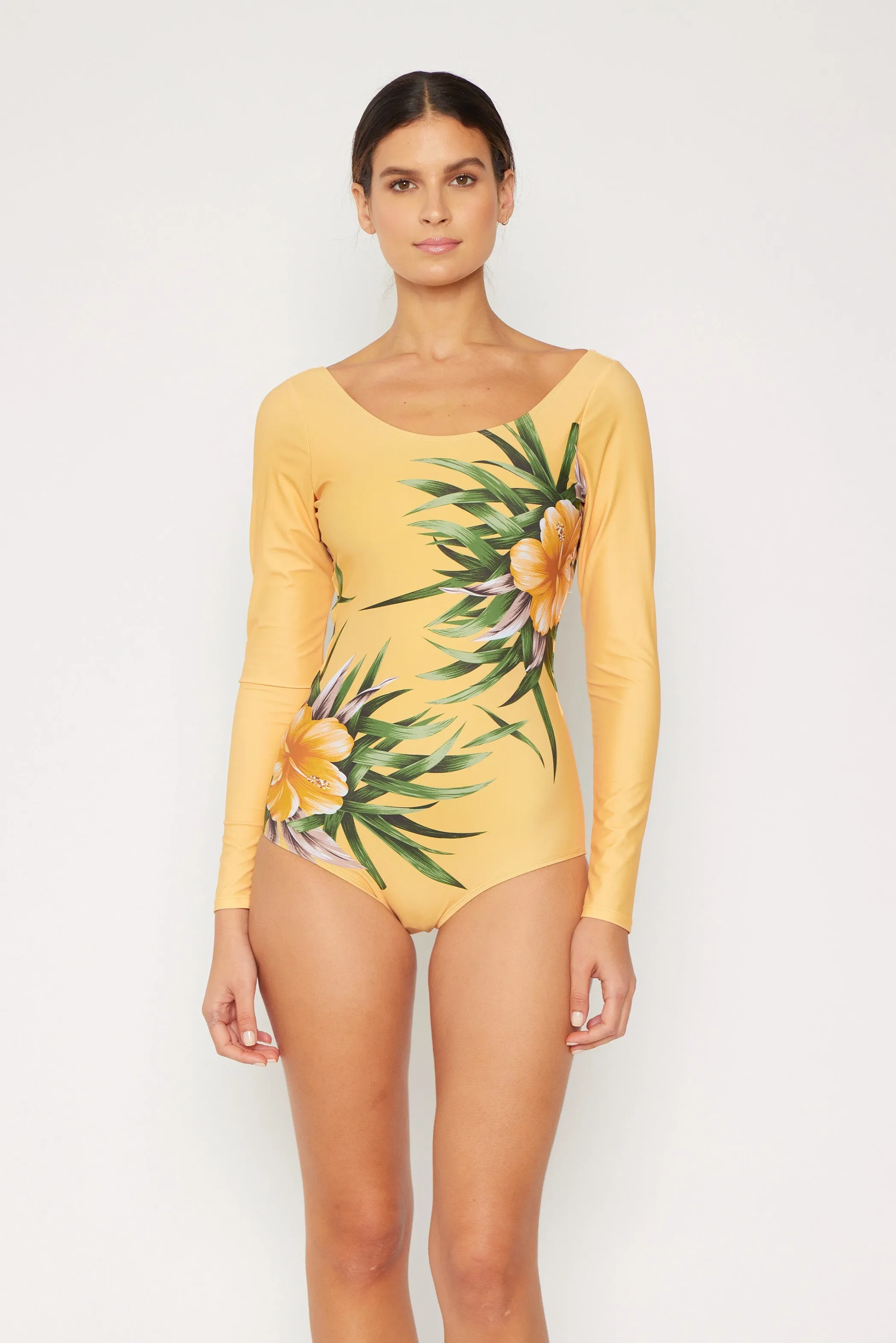 Marina West Long Sleeve Rashguard One Piece Swimsuit (F1822) - Aloha Beige sold by Zulily