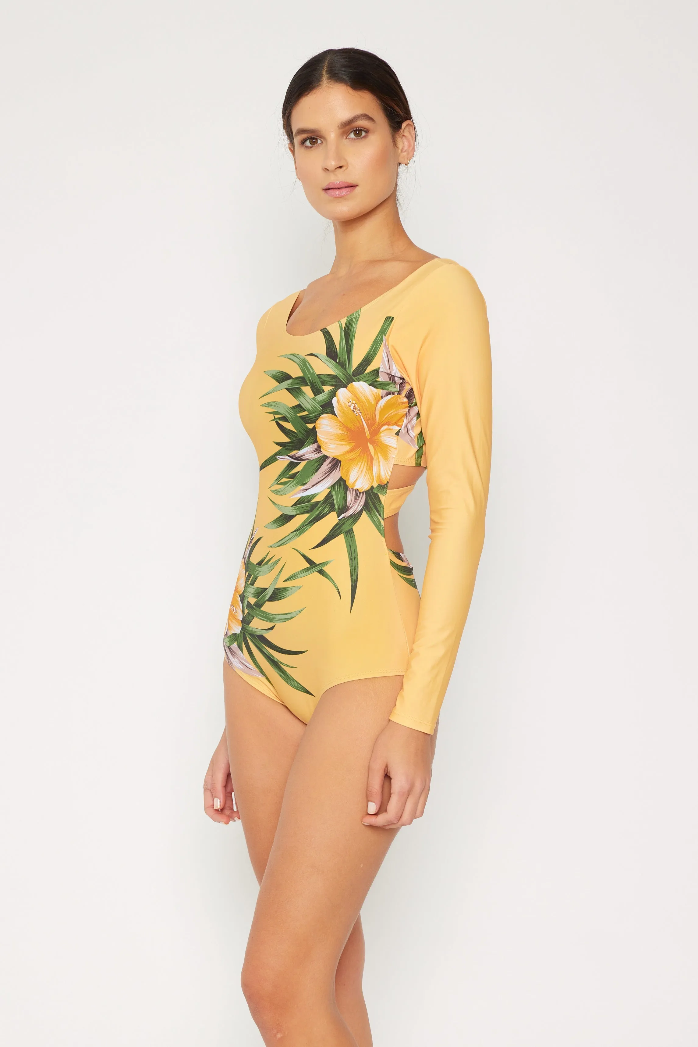 Marina West Long Sleeve Rashguard One Piece Swimsuit (F1822) - Aloha Beige sold by Zulily product image thumbnail 2