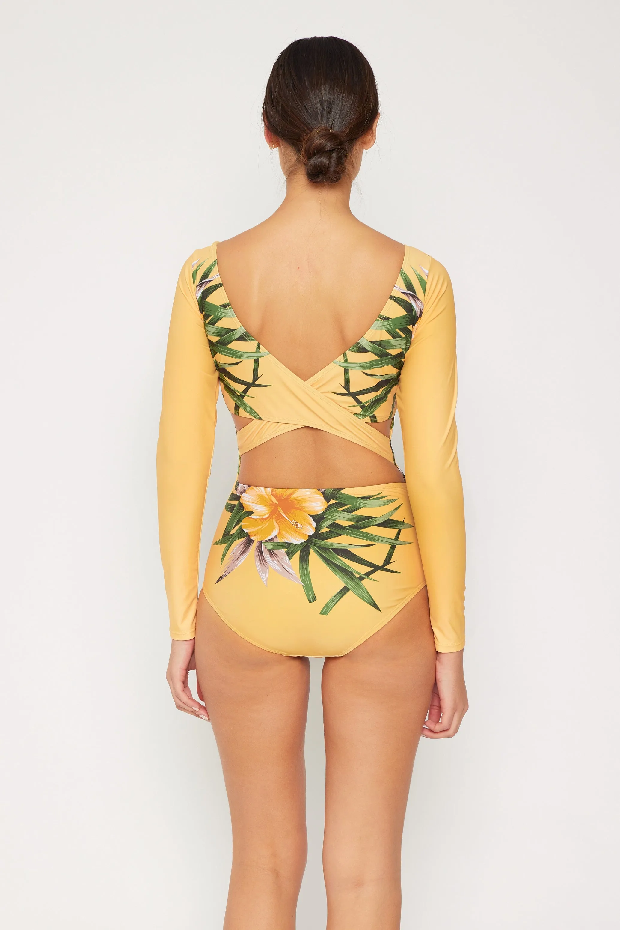 Marina West Long Sleeve Rashguard One Piece Swimsuit (F1822) - Aloha Beige sold by Zulily product image thumbnail 3