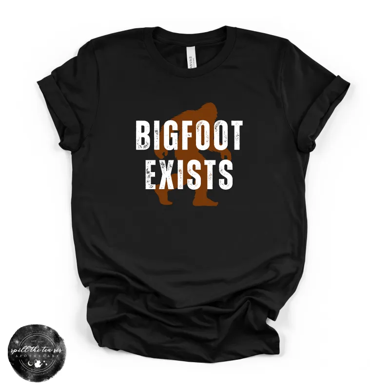 Bigfoot Exists Tee | Funny Cryptid Graphic T-Shirt (WHITE DESIGN) made by Zulily