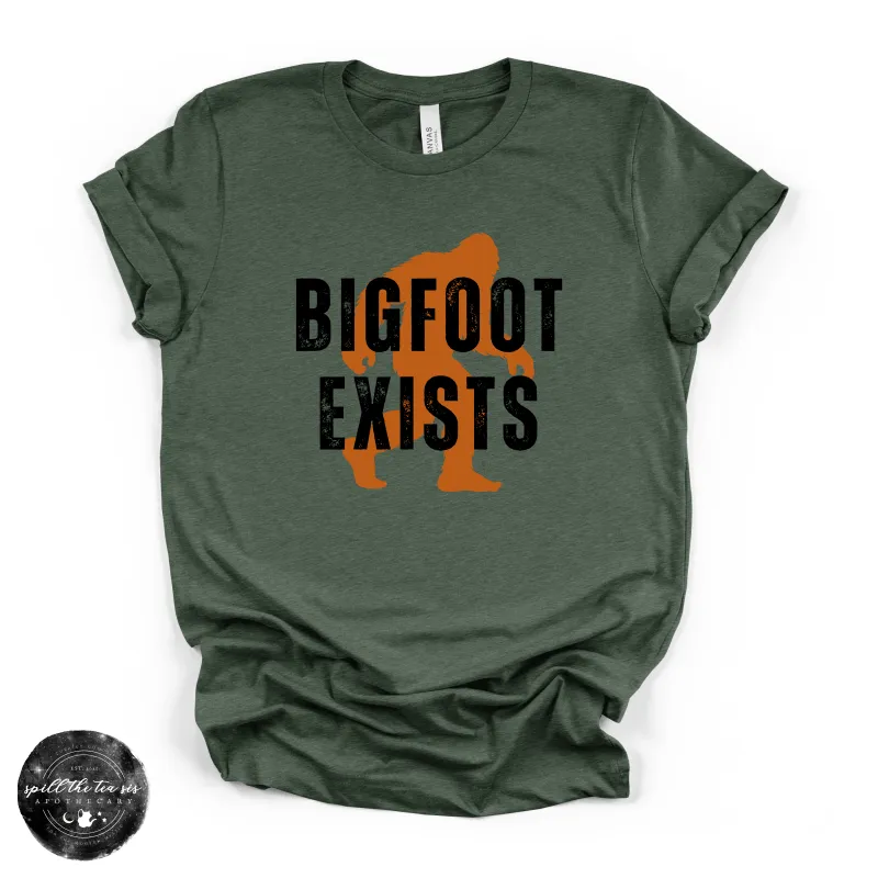 Bigfoot Exists Tee | Funny Cryptid Graphic T-Shirt (BLACK DESIGN) made by Zulily