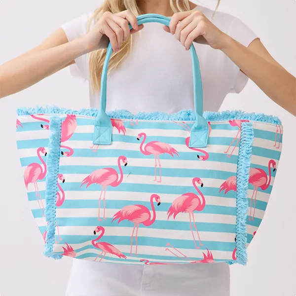 Flamingo Stripe Fringe Tote Blue sold by Zulily product image thumbnail 2