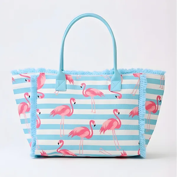 Flamingo Stripe Fringe Tote Blue sold by Zulily product image thumbnail 3