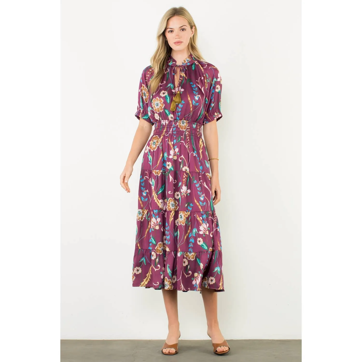 Presley-Smocked Waist Tassel Floral Maxi Dress sold by Zulily