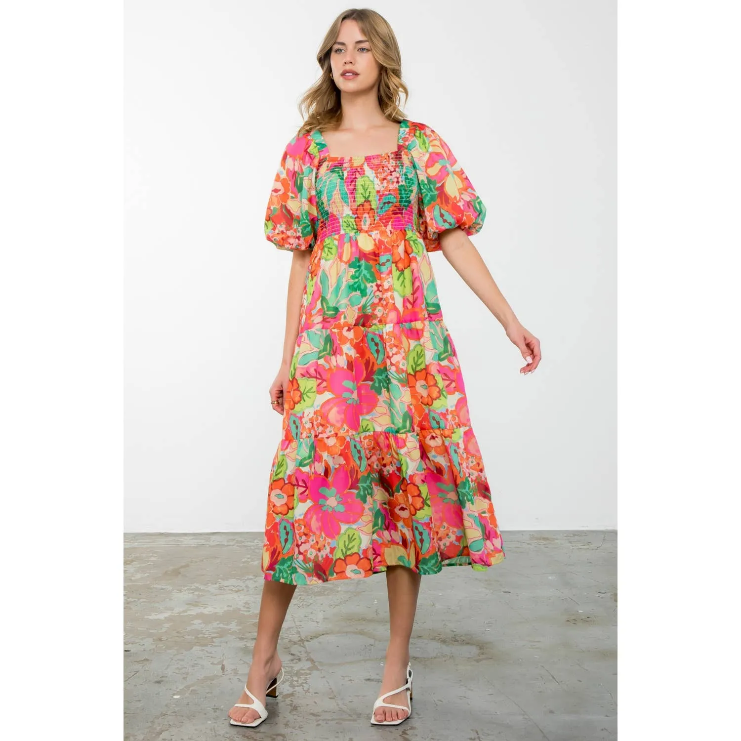 Massey - Puff Sleeve Floral Print Midi Dress sold by Zulily product image thumbnail 3