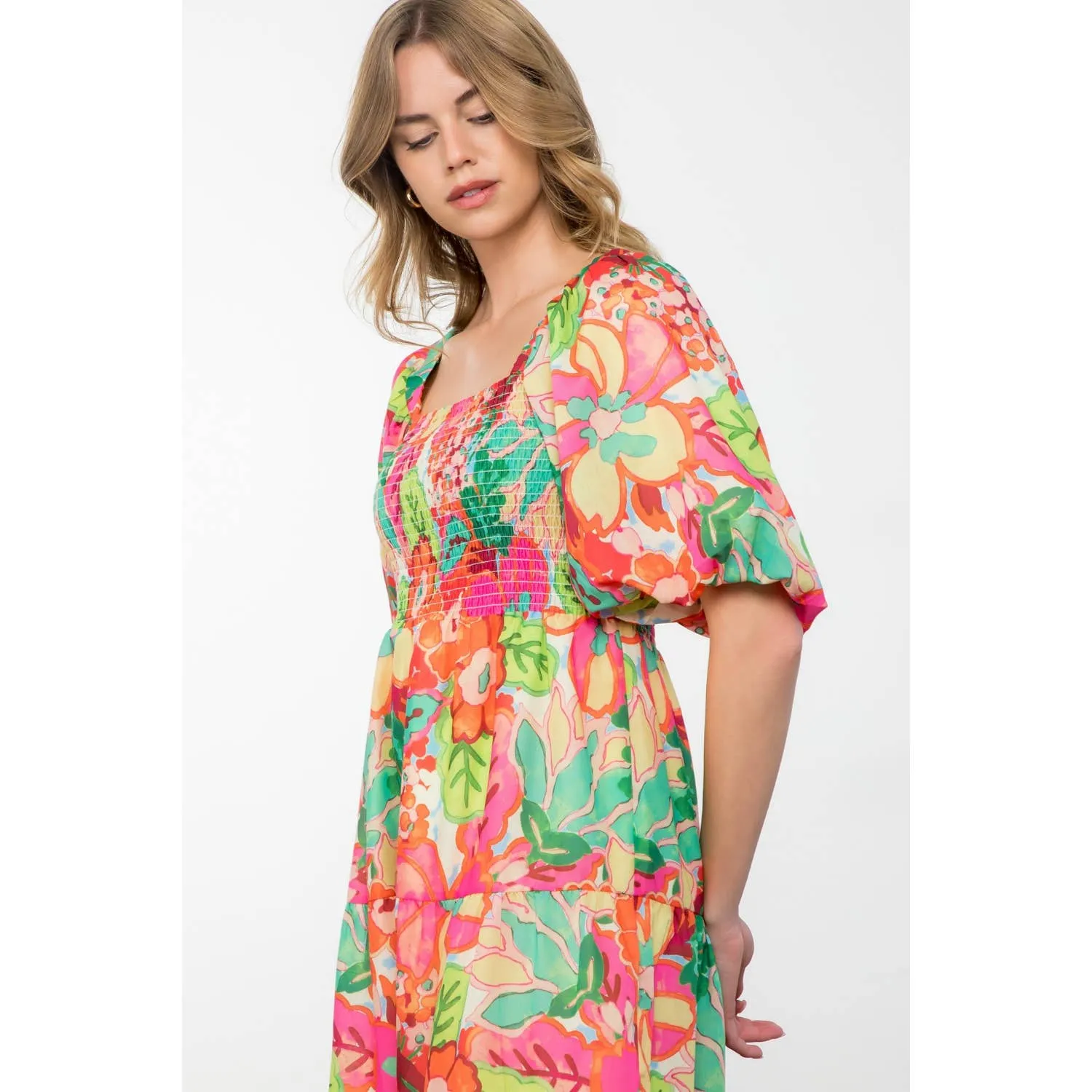 Massey - Puff Sleeve Floral Print Midi Dress sold by Zulily product image thumbnail 4