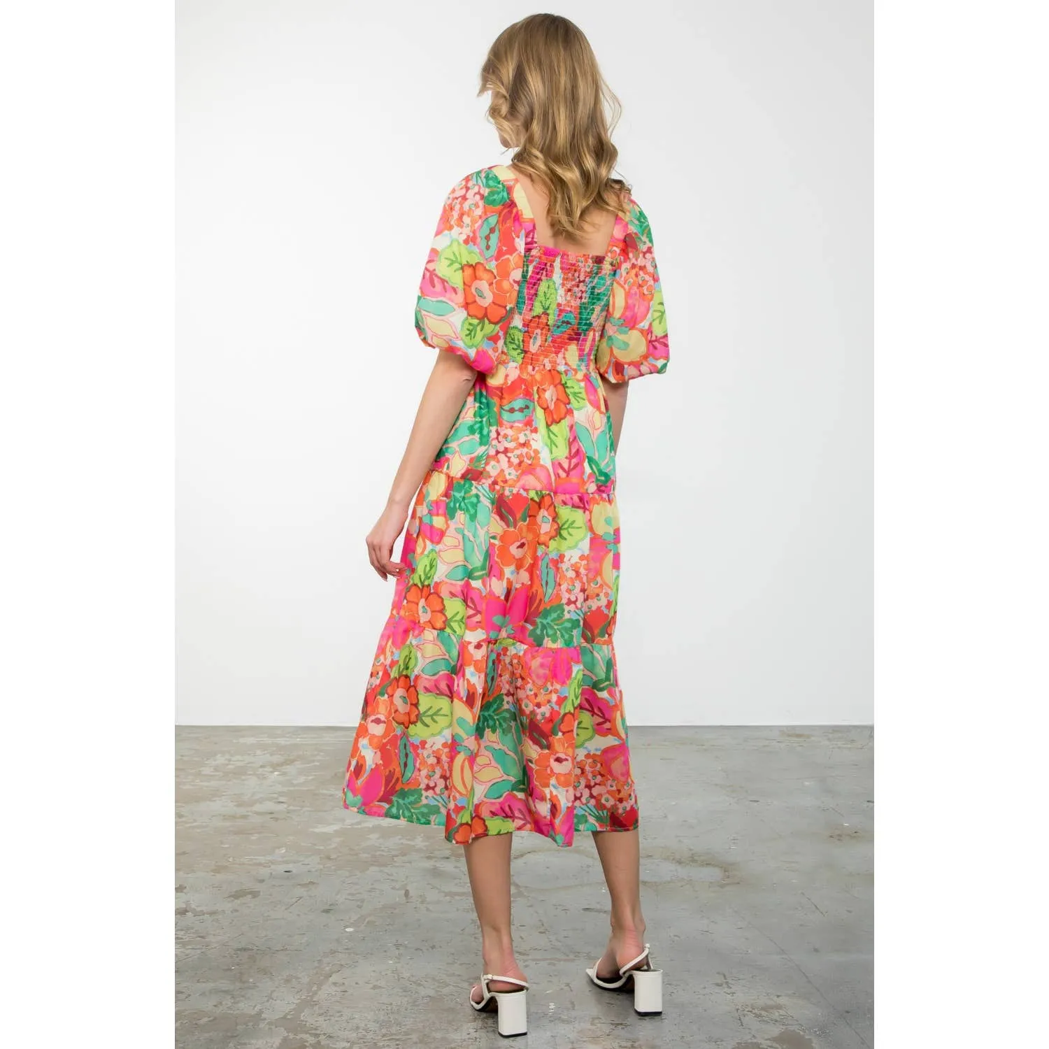 Massey - Puff Sleeve Floral Print Midi Dress sold by Zulily product image thumbnail 5