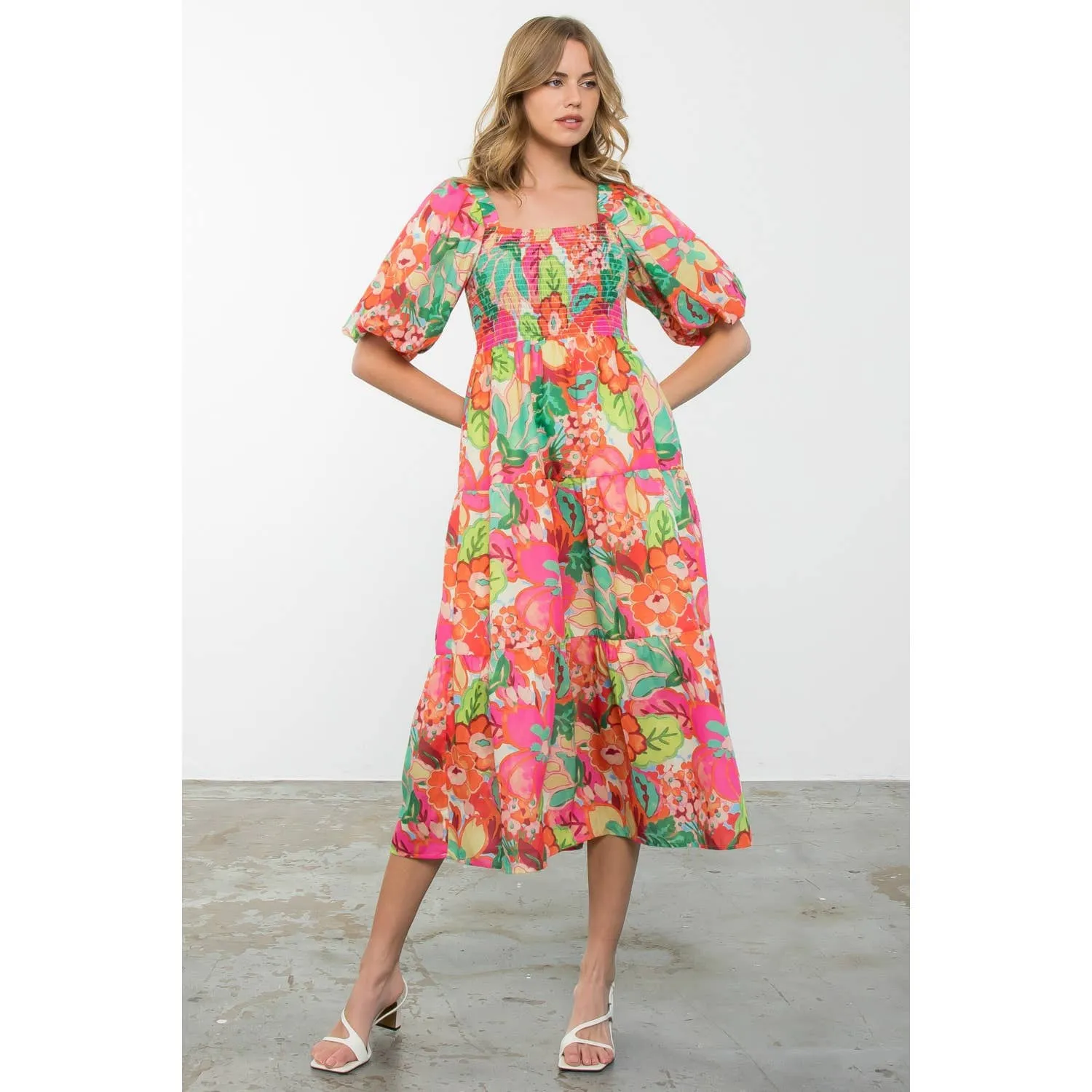 Massey - Puff Sleeve Floral Print Midi Dress sold by Zulily product image thumbnail 2