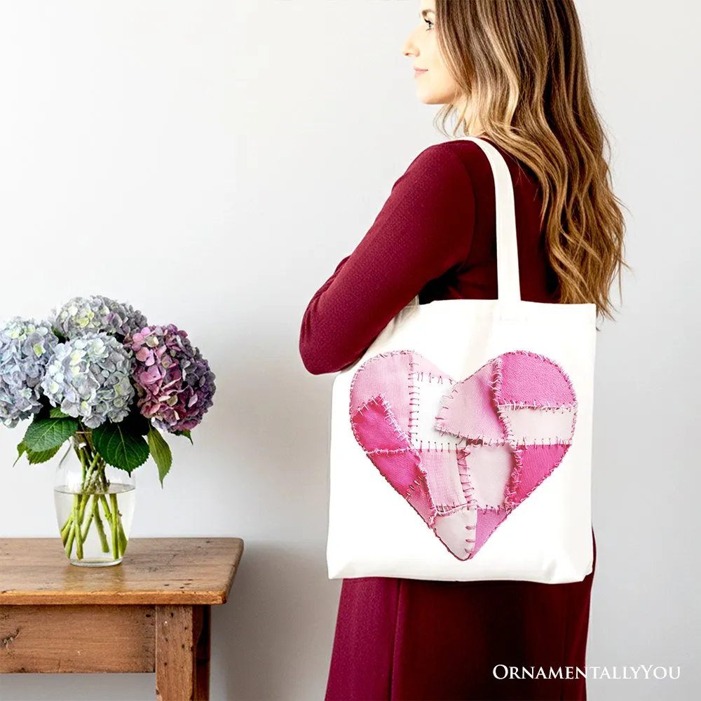 Patchwork-Style Pink Heart Canvas Tote Bag, Vintage Valentine Coquette Love Printed Gift Bag sold by Zulily product image thumbnail 5