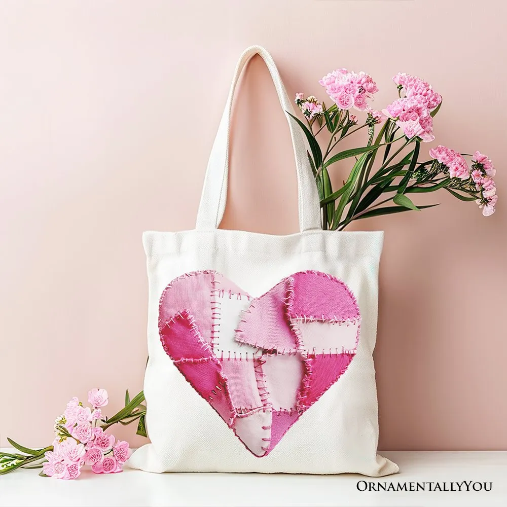 Patchwork-Style Pink Heart Canvas Tote Bag, Vintage Valentine Coquette Love Printed Gift Bag sold by Zulily product image thumbnail 4