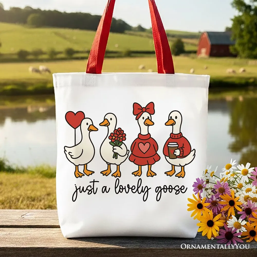 Just a Lovely Goose Valentine Canvas Tote Bag, Coquette Cute Love Printed Gift Bag sold by Zulily