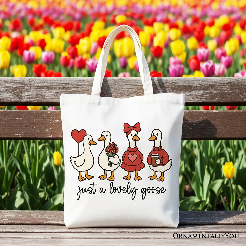 Just a Lovely Goose Valentine Canvas Tote Bag, Coquette Cute Love Printed Gift Bag sold by Zulily product image thumbnail 5