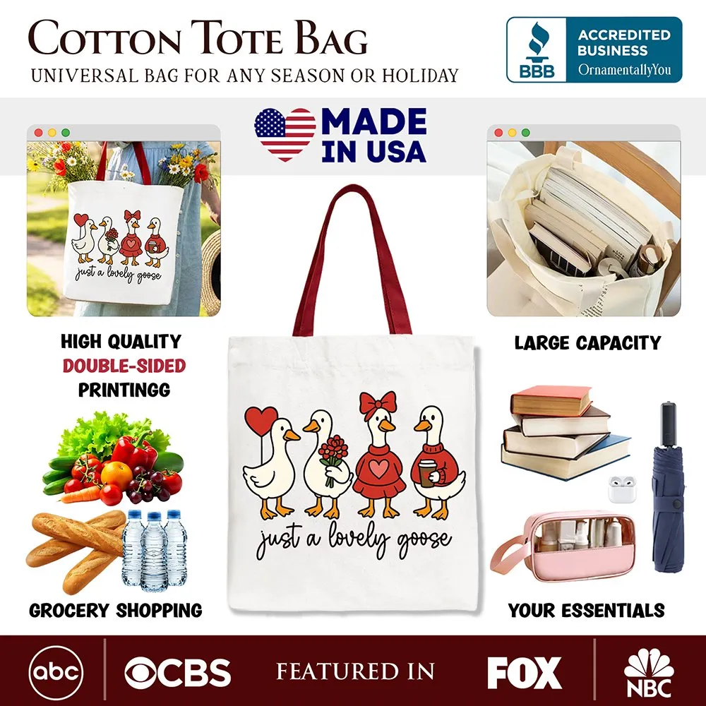 Just a Lovely Goose Valentine Canvas Tote Bag, Coquette Cute Love Printed Gift Bag sold by Zulily product image thumbnail 2