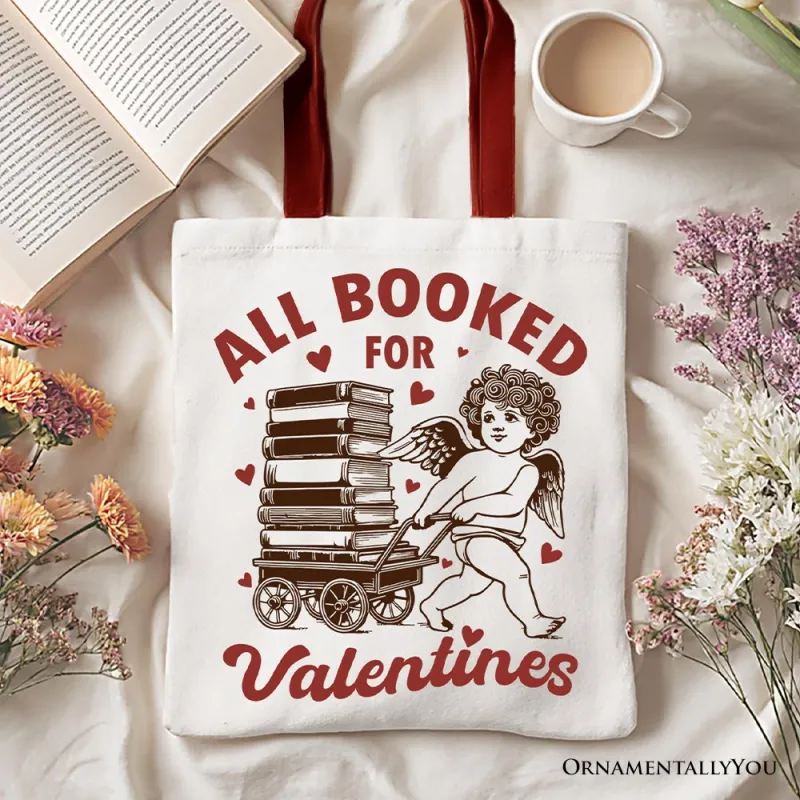All Booked For Valentines Cupid Canvas Tote Bag, Vintage Funny Bookworm Gift made by Zulily