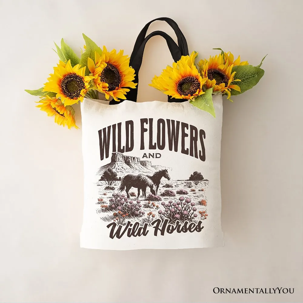 Wild Flowers and Wild Horses Canvas Tote Bag, Retro Western Gift for Free-Spirited Women sold by Zulily product image thumbnail 4