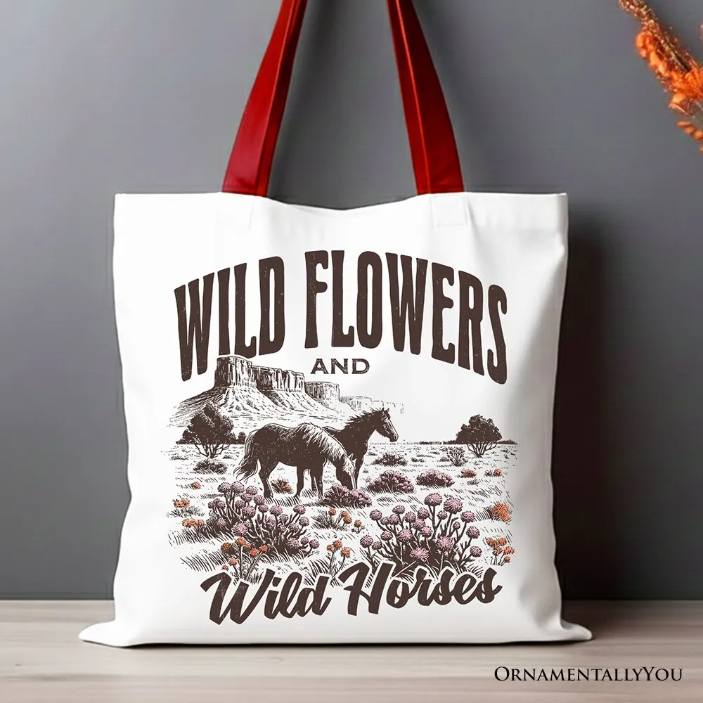 Wild Flowers and Wild Horses Canvas Tote Bag, Retro Western Gift for Free-Spirited Women sold by Zulily