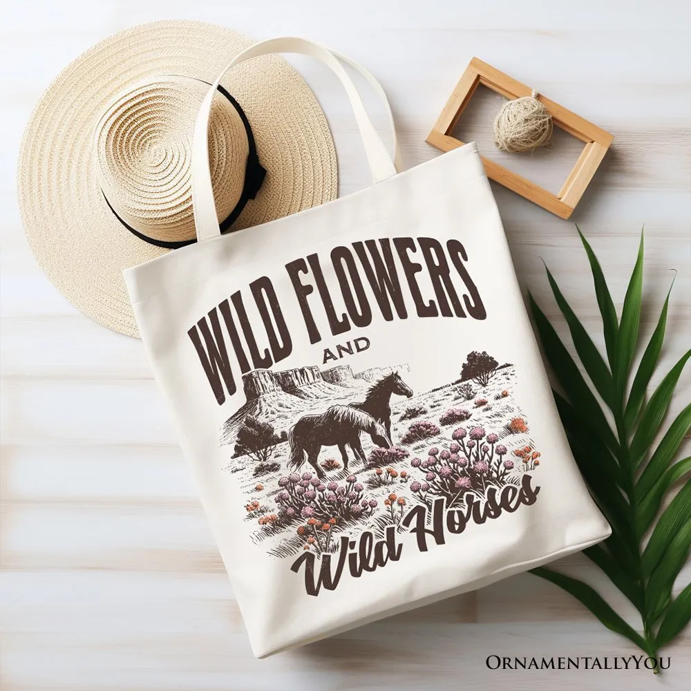 Wild Flowers and Wild Horses Canvas Tote Bag, Retro Western Gift for Free-Spirited Women sold by Zulily product image thumbnail 5