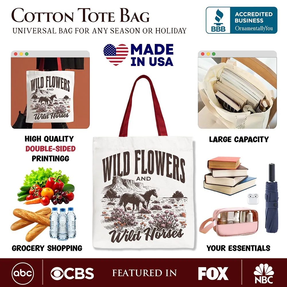 Wild Flowers and Wild Horses Canvas Tote Bag, Retro Western Gift for Free-Spirited Women sold by Zulily product image thumbnail 2