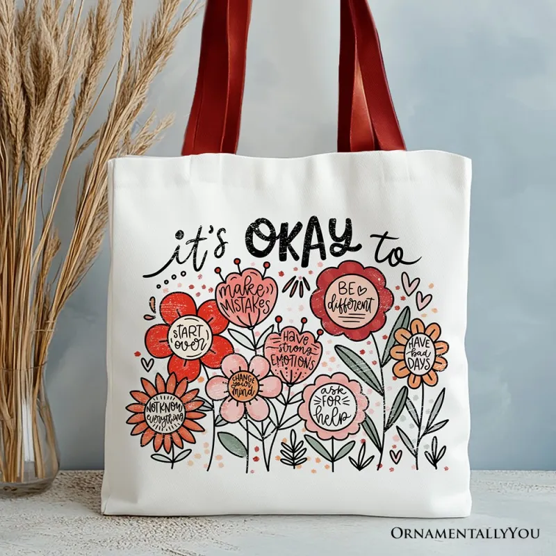 It's Okay Floral Affirmation Canvas Tote Bag, Boho Motivational Gift for Kind and Inspirational Women made by Zulily