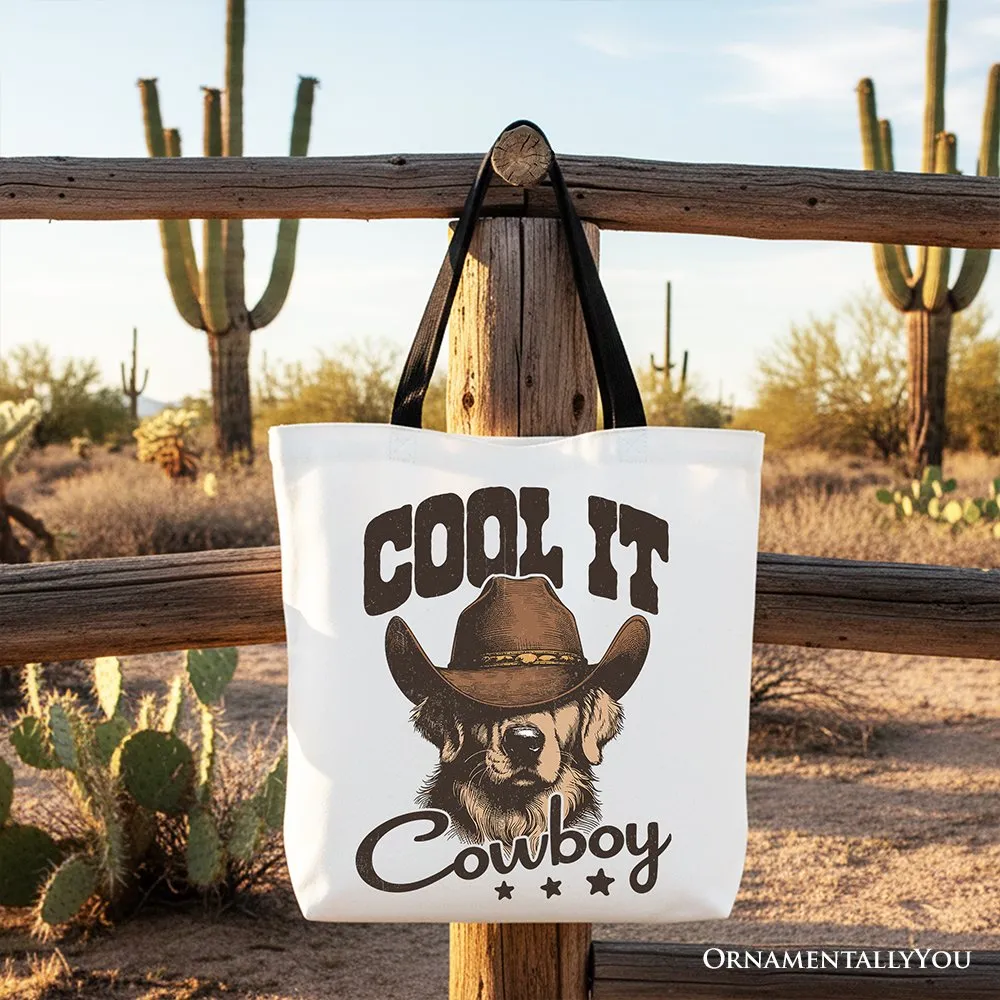 Cool It Cowboy Canvas Tote Bag With Western Dog, Retro Golden Retriever Gift Shopper for Country Lover sold by Zulily product image thumbnail 4